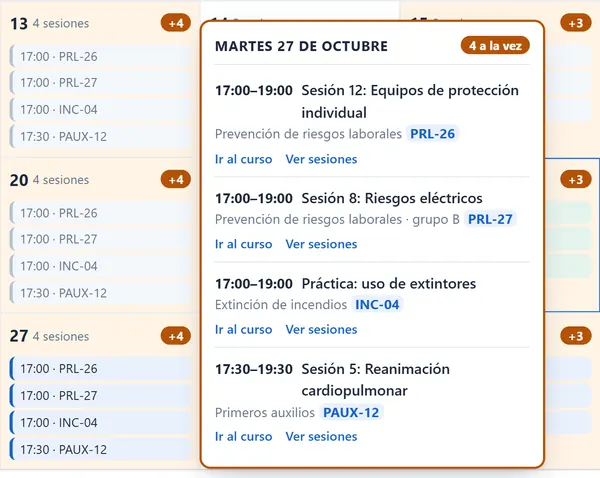 Varias clases en directo a la misma hora, cada una en su aula.